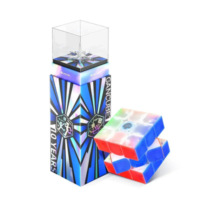 GANCUBE 10 years limited edition transparent speed cube with colorful packaging and trophy display box