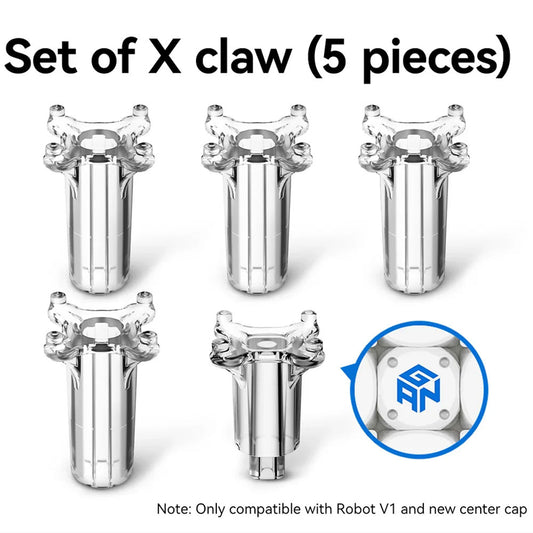 Set of 5 X claw speedcube components, compatible with Robot V1, featuring GAN logo center cap