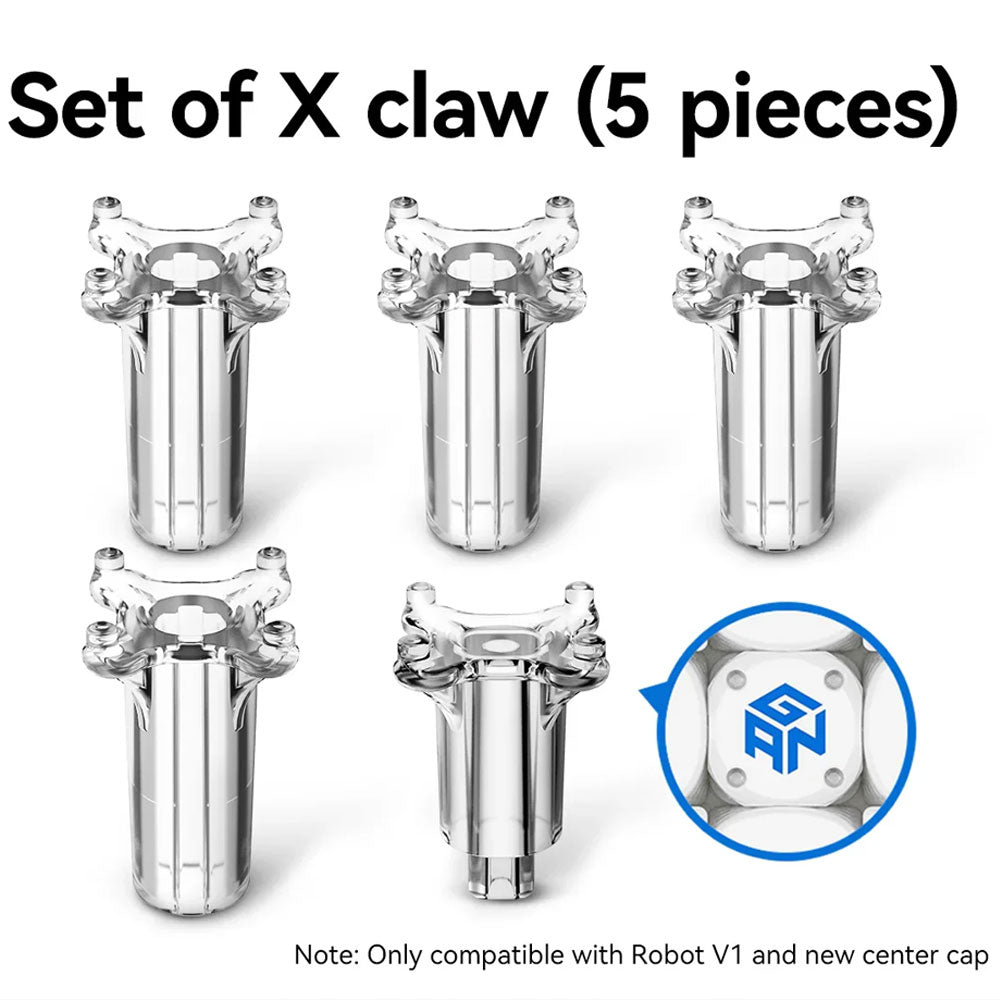 Set of 5 X claw speedcube components, compatible with Robot V1, featuring GAN logo center cap