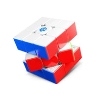 Partially twisted GAN13 Maglev 3x3 speed cube with white, red, and blue stickers on white background