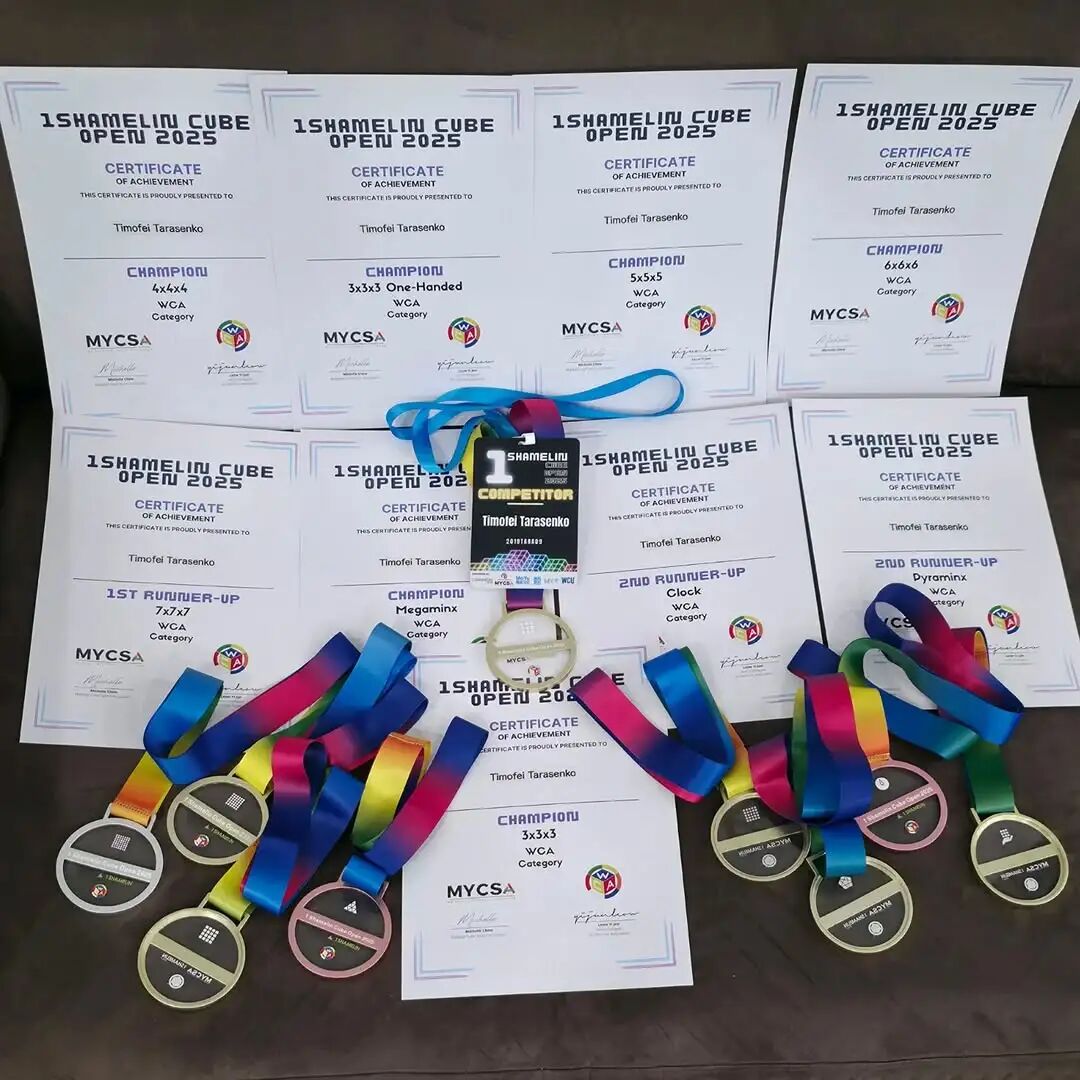 Certificates and medals won by Timofei