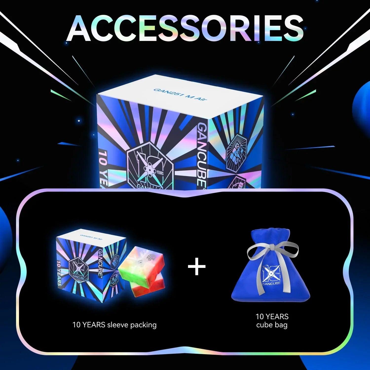 GanCube 10 years special edition packaging and blue cube bag accessories for GAN251 M Air puzzle
