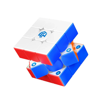 Partially twisted GAN 356 ME Frosted speed cube showing white, red, blue sides and smooth mechanism