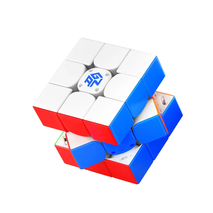 Gancube 3x3 speed cube partially twisted showing white, blue, red colors and internal mechanism