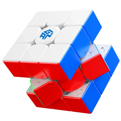 Partially twisted GAN cube 3x3 magnetic speed puzzle with white, red, and blue tiles