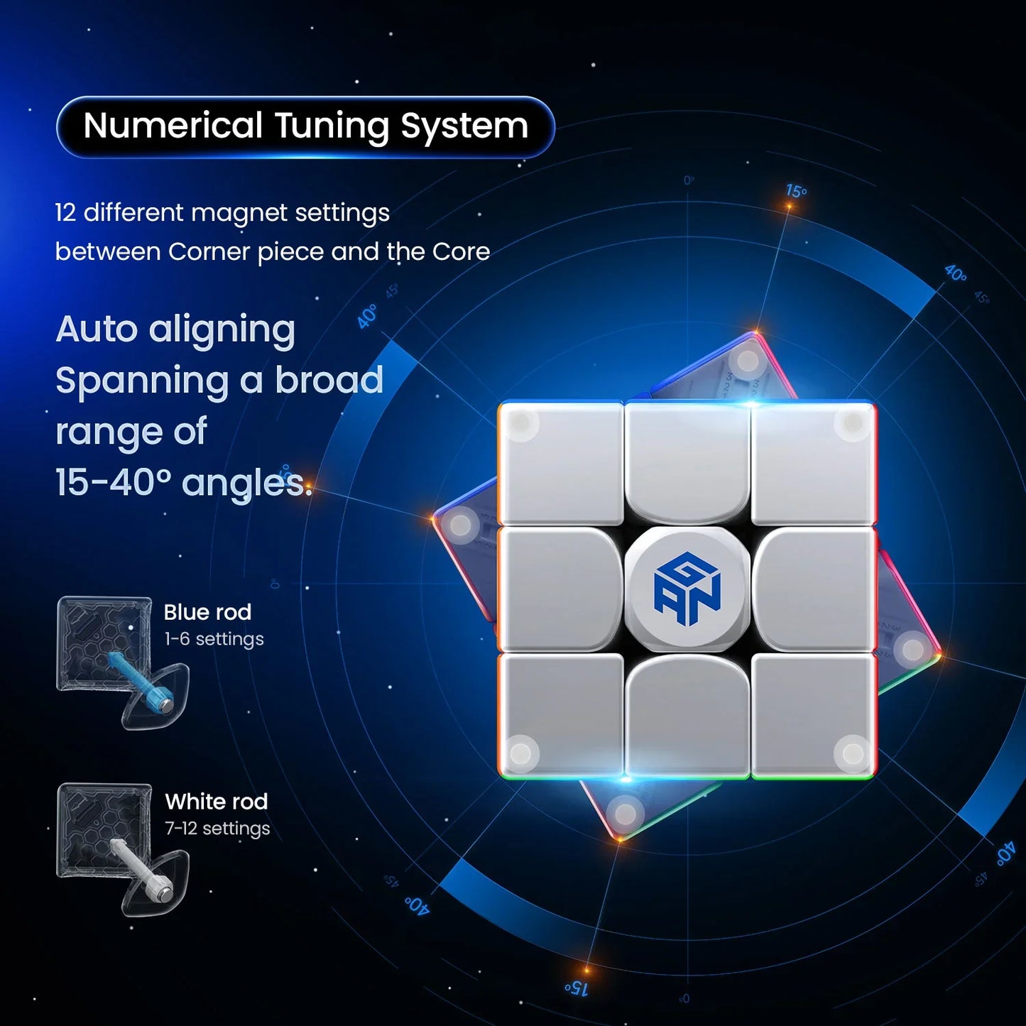 GANCube 3x3 magnetic puzzle cube with numerical tuning system and adjustable magnet settings