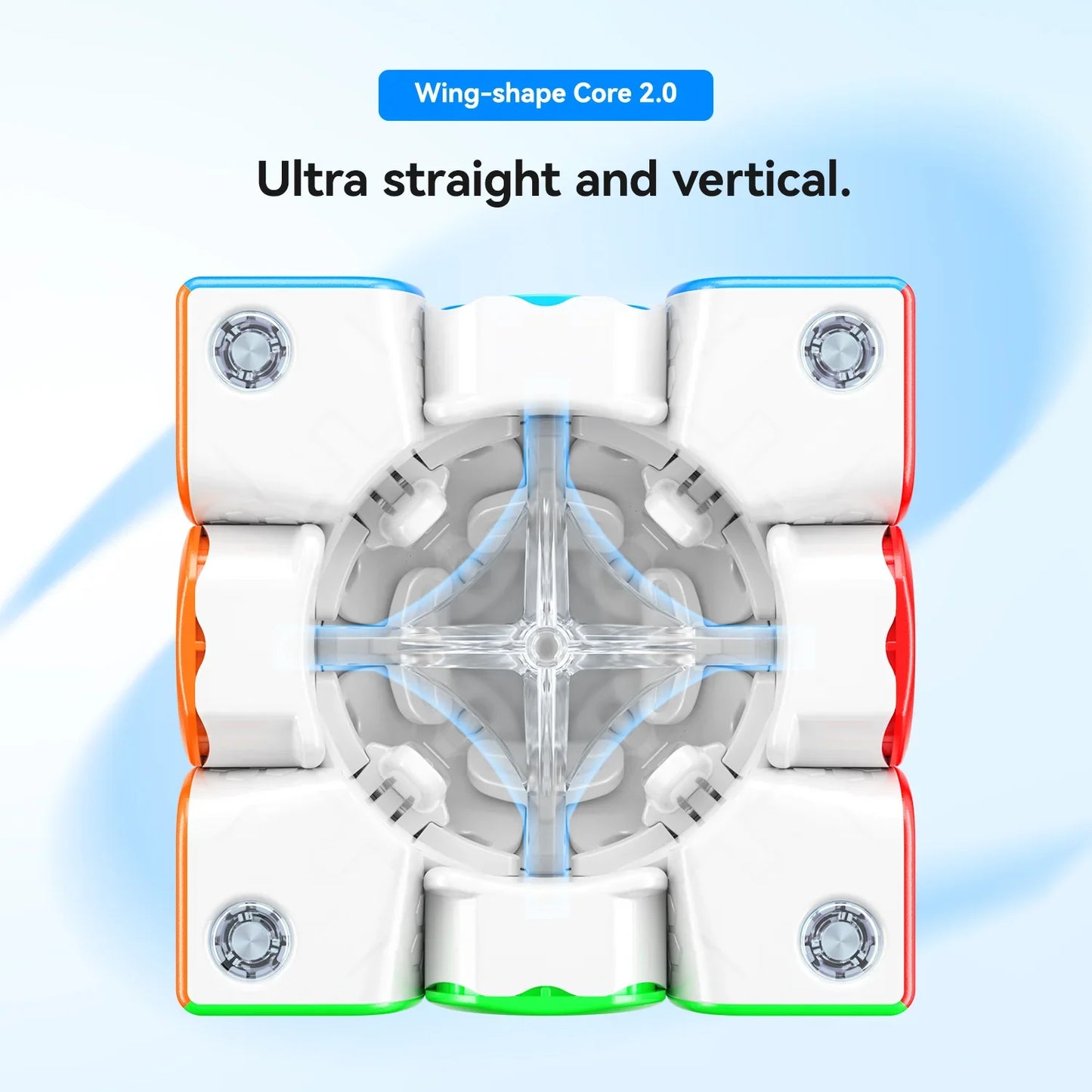 Close-up of Gancube 356ME cube core showing Wing-shape Core 2.0 for ultra straight and vertical turns