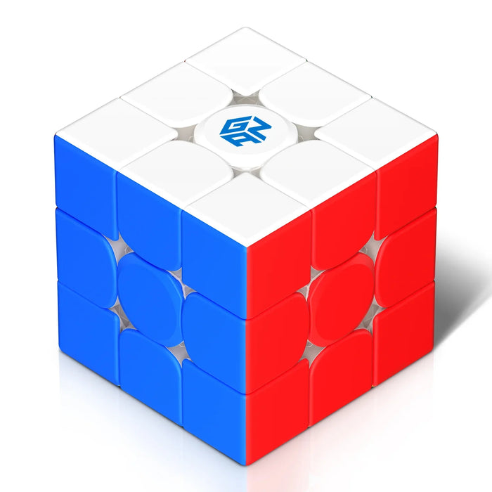 GAN Cube 356 RS3 speed cube puzzle showing white, blue, and red sides with GAN logo