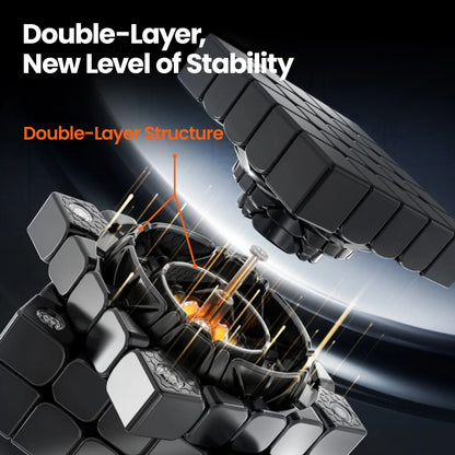 Exploded view of black Rubik's Cube with double-layer structure for enhanced stability