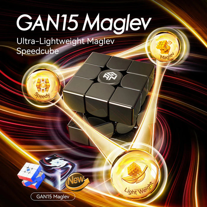 GAN15 Maglev ultra-lightweight black speedcube with dynamic light trails and packaging