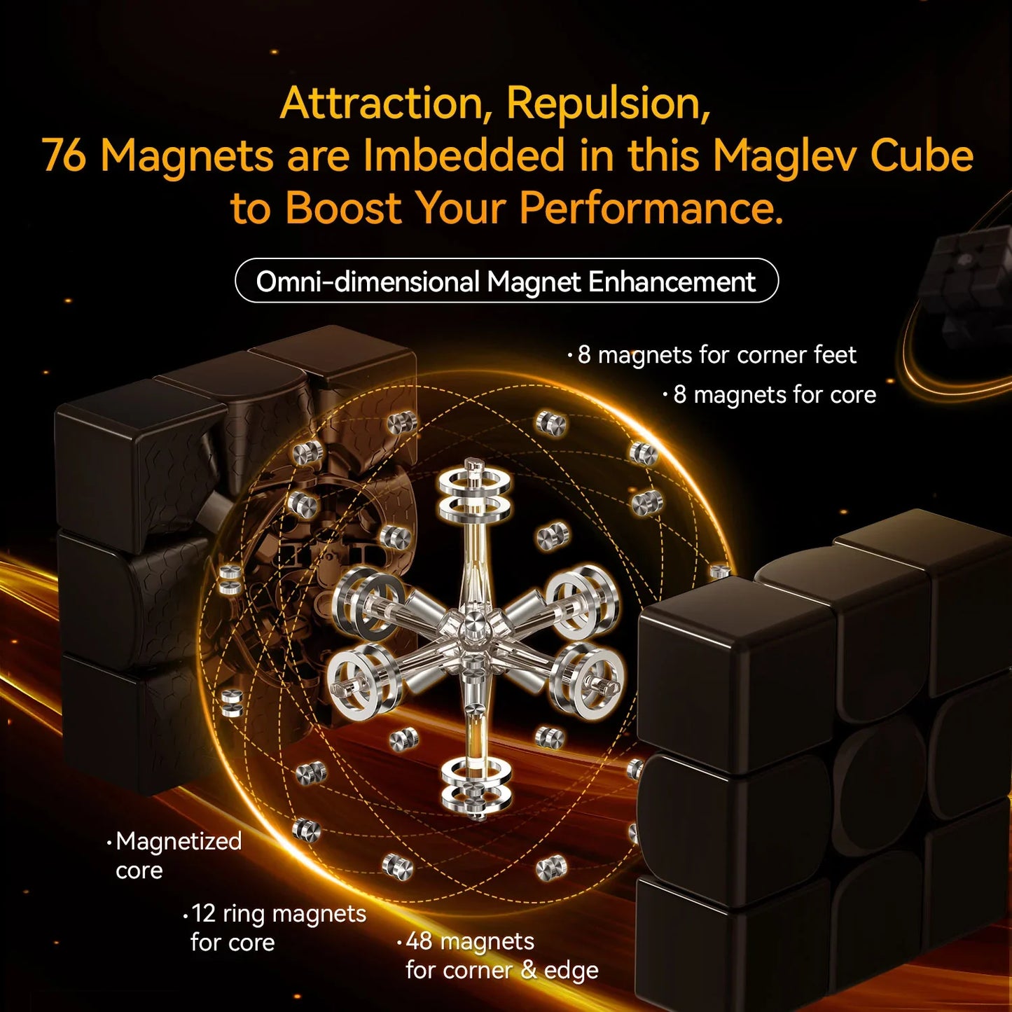Close-up of Gan 15 Maglev Cube showing 76 embedded magnets for enhanced magnetic performance