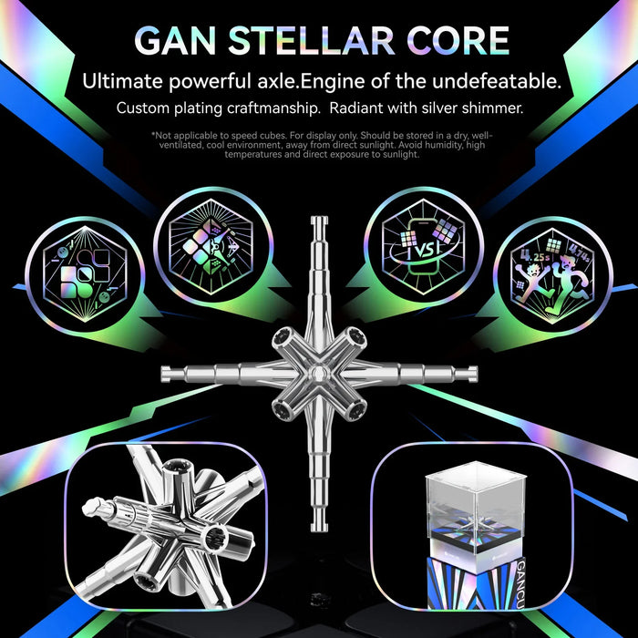 GAN Stellar Core axle with custom plating, silver shimmer, and GANCube display box