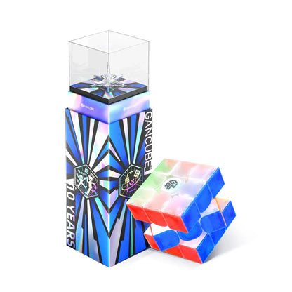 GanCube 10 Years special edition Rubik's Cube with colorful holographic packaging and transparent segments