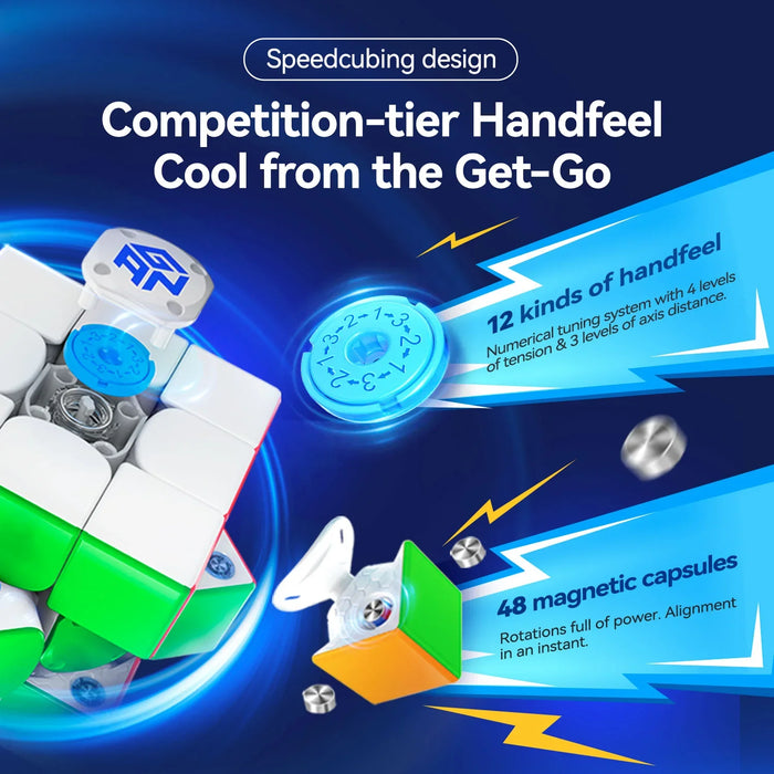 GANCUBE speed cube with tuning system, magnetic capsules, and competition-tier design features.