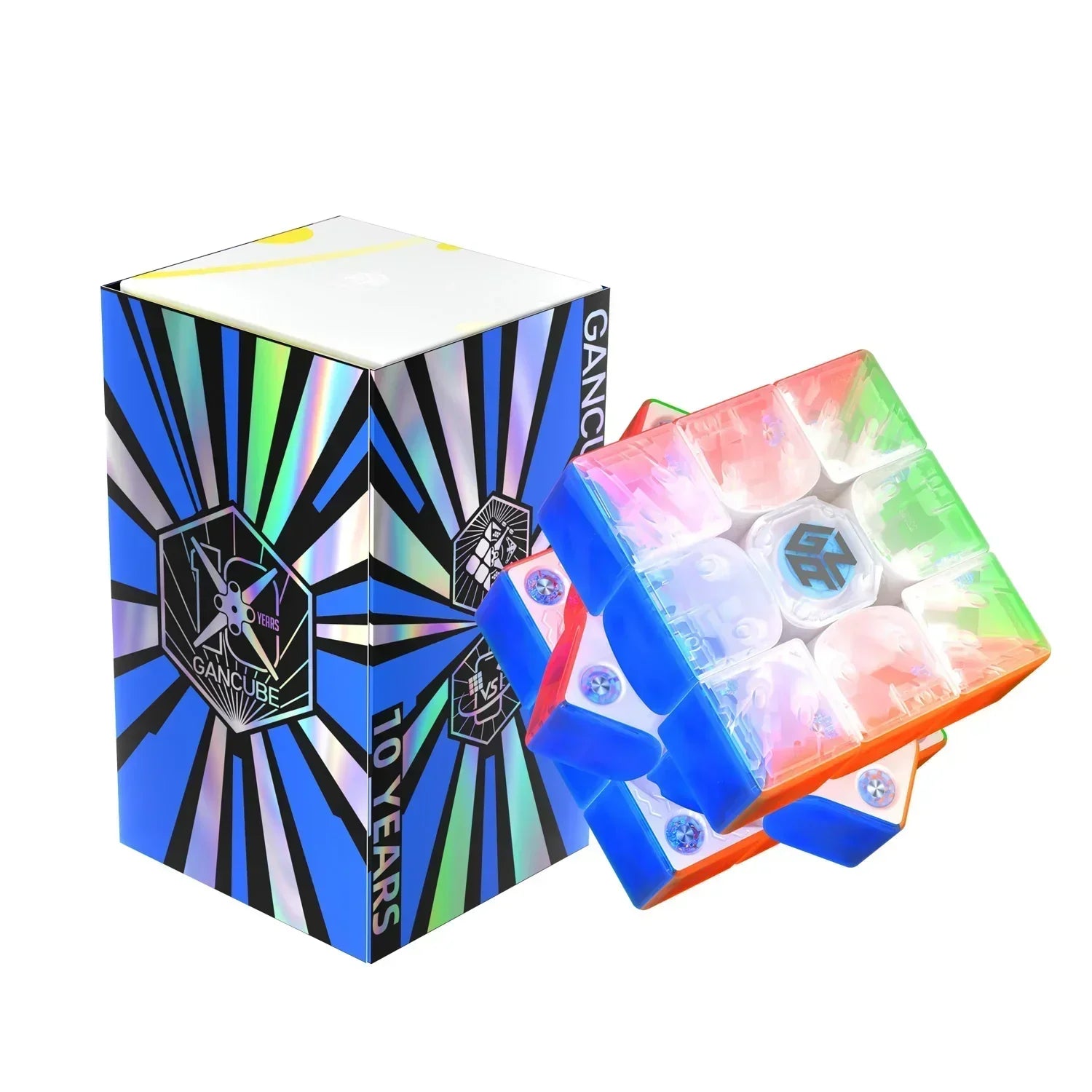 GANCUBE IC2 translucent rainbow 3x3 speed cube and 10th anniversary holographic box