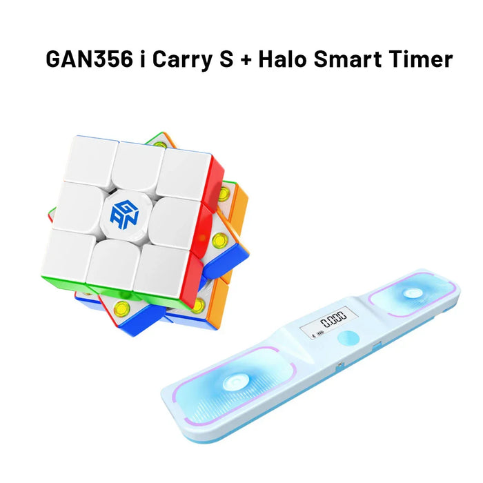 GAN356 i Carry S speed cube with Halo smart timer, featuring Bluetooth connectivity and colorful design
