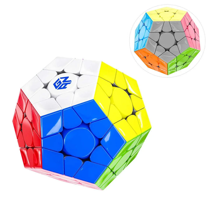 GanCube Megaminx puzzle cube with multicolor stickers, smooth plastic surface, and logo center
