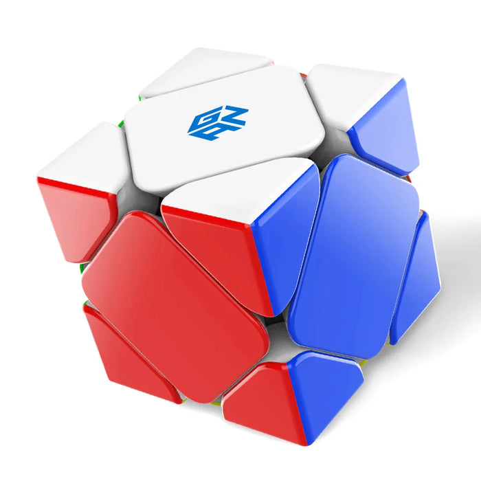 Gancube Skewb M1 twisty puzzle cube with red, blue, and white colors on a white background