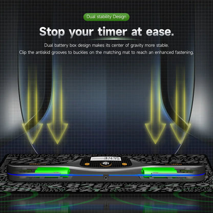 Gancube smart timer features dual battery box for stability with anti-skid grooves on matching mat