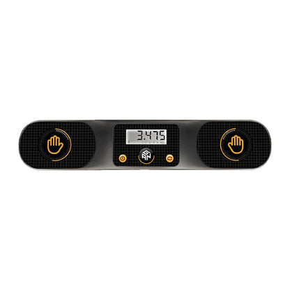 GanCube smart timer with digital display showing 3.475 seconds and touch controls on black grid background