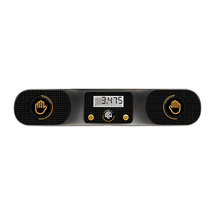 GanCube smart timer with digital display showing 3.475 seconds and touch controls on black grid background