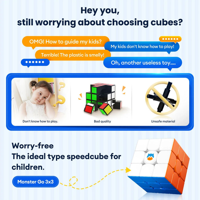Monster Go 3x3 speedcube for kids with smooth design, safe materials, and vibrant colors