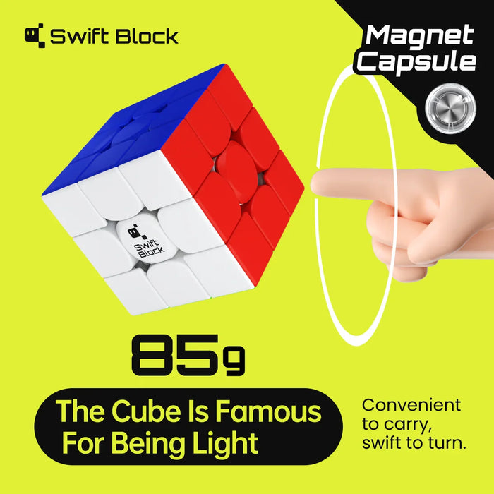 Swift Block 3x3 speed cube with magnet capsule, weighs 85g, lightweight and easy to turn