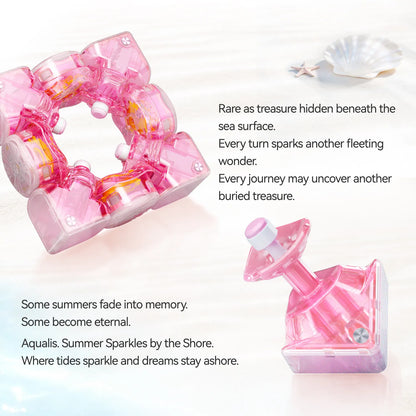 Pink transparent puzzle cube with ocean-themed design, seashell and starfish accents, ideal for speedcubing enthusiasts.