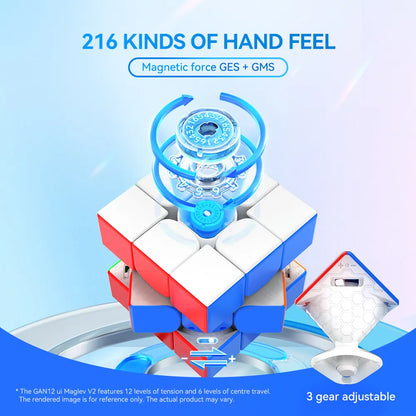 GAN12 ui Maglev V2 speed cube with 216 hand feel settings, magnetic GES+GMS, 3 gear adjustable tension