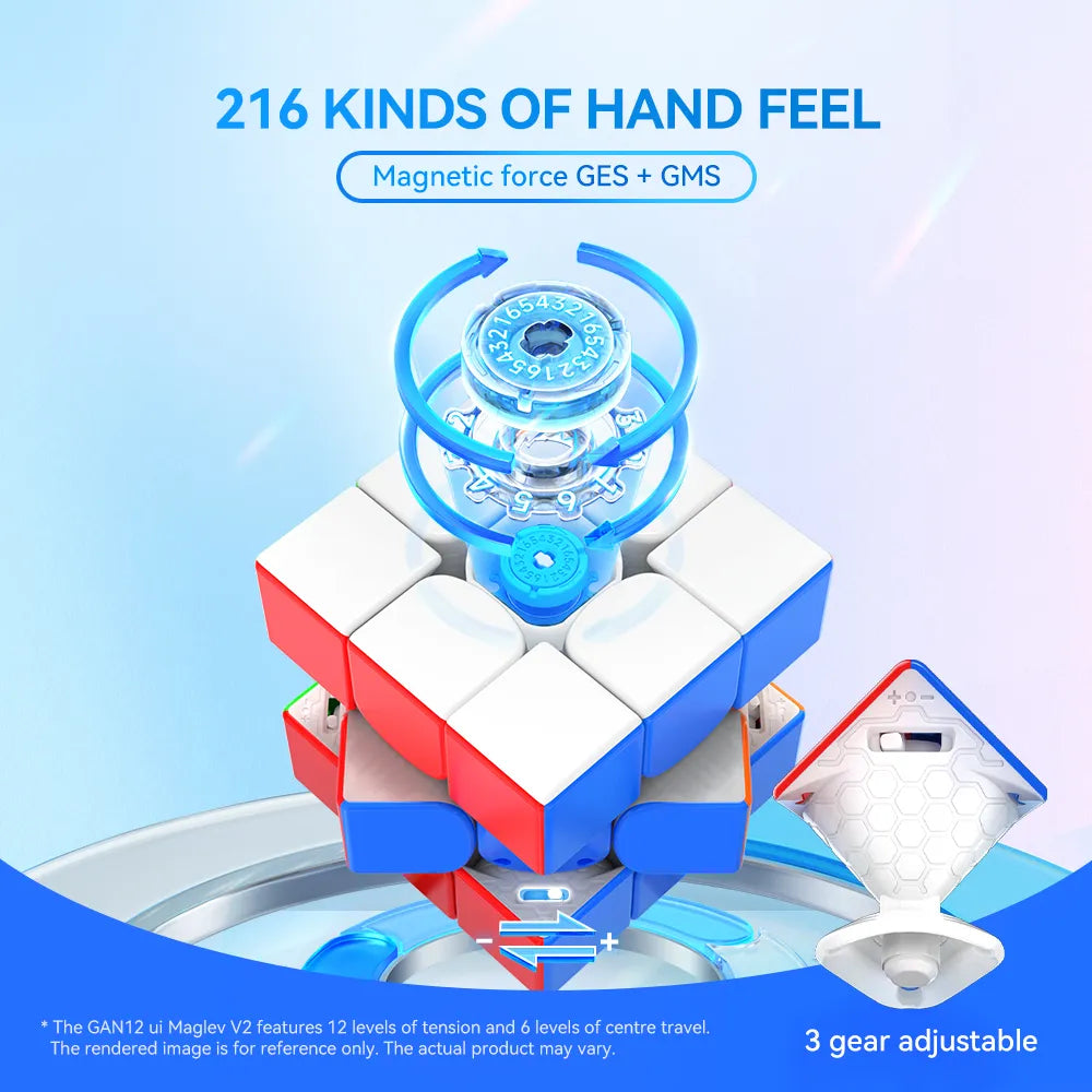 GAN12 ui Maglev V2 speed cube with 216 hand feel settings, magnetic GES+GMS, 3 gear adjustable tension