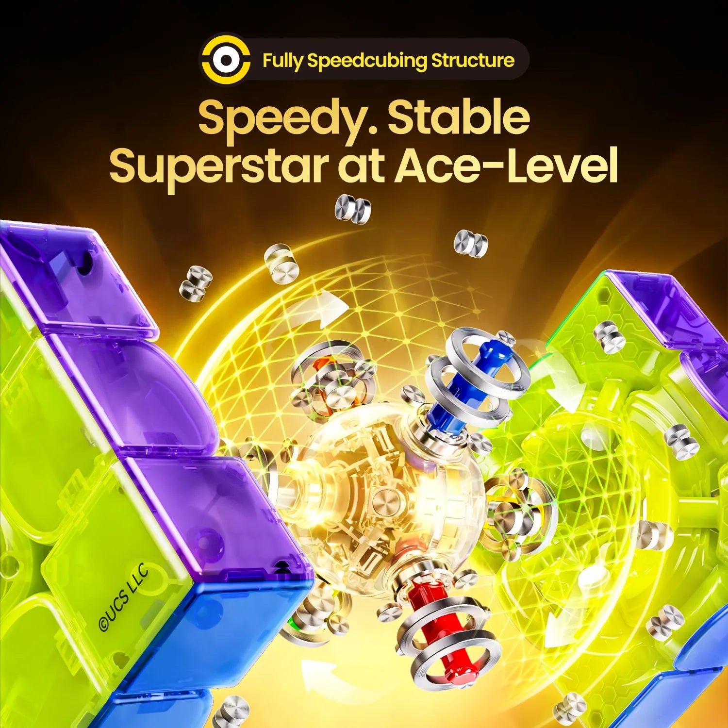 Speedcube with fully speedcubing structure, showcasing speedy, stable ace-level performance and internal mechanism