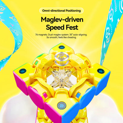 Maglev-driven speed cube with 76 magnets, dual-maglev system, 35° auto-aligning for ultra-smooth solving