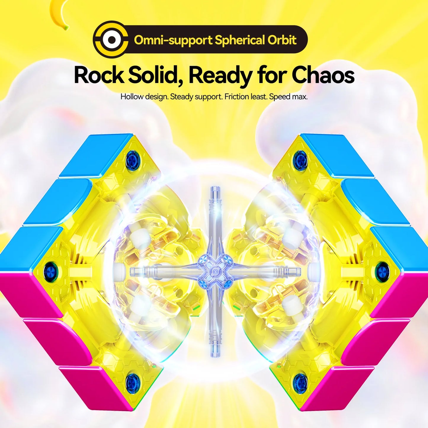 Advanced speed cube with omni-support spherical orbit, hollow design for max speed and steady support