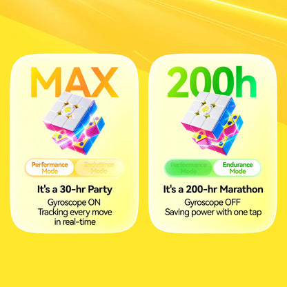 Smart speed cube with MAX performance mode and 200h endurance mode, tracking moves or saving power