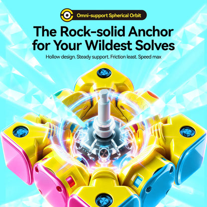 Yellow speed cube core with omni-support spherical orbit, hollow design for steady, frictionless, max speed solves