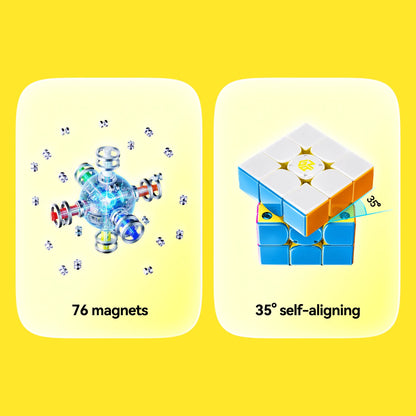 Speed cube with 76 magnets and 35° self-aligning mechanism for smooth solving