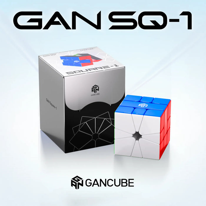 GAN SQ-1 puzzle cube with packaging, featuring blue, white, and red colors, ideal for speedcubing enthusiasts.