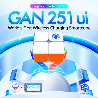 GAN 251 ui wireless charging smartcube 2x2 speed cube with GANCUBE logo and digital interface.