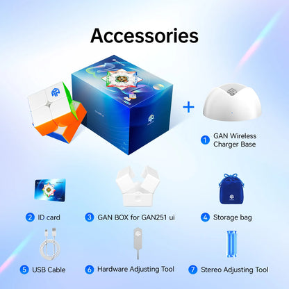 GAN251 ui smart speed cube set with charger, box, USB cable, tools, and bag by GANCUBE