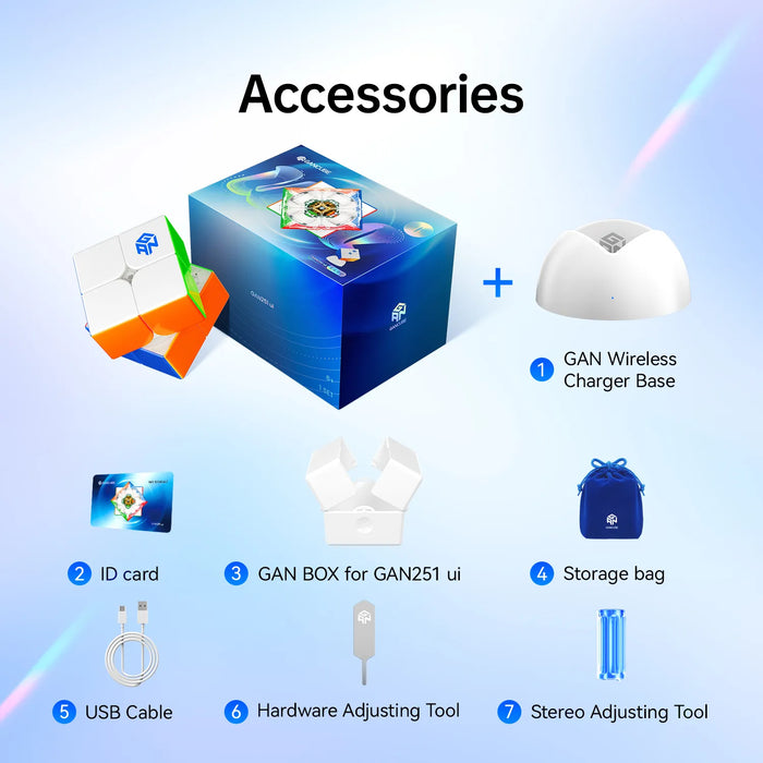GAN251 ui smart speed cube set with charger, box, USB cable, tools, and bag by GANCUBE