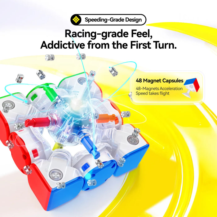 Speedcube with 48 magnet capsules, racing-grade design for fast, addictive turns