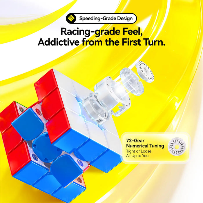 Speed cube with 72-gear numerical tuning, racing-grade design for smooth, addictive turns