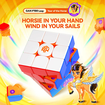 GAN V100 Leap speed cube with Horsie character, Year of the Horse edition, vibrant colors and dynamic design