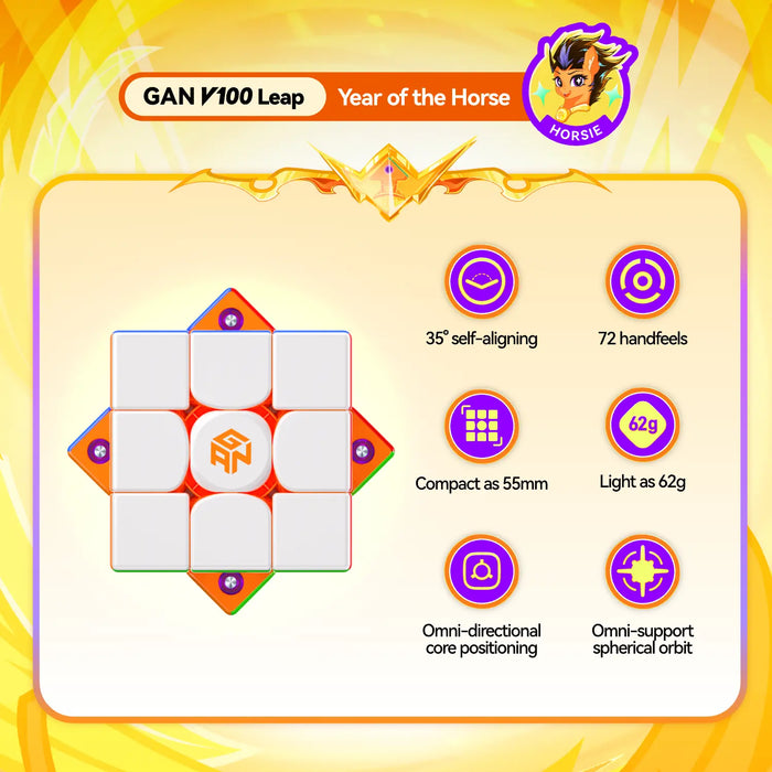GAN V100 Leap speed cube with 35° self-aligning, 72 handfeels, 55mm compact, 62g light, omni-directional core