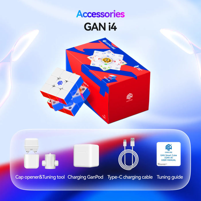 GAN i4 smart cube with accessories: tuning tool, charging pod, Type-C cable, user manual
