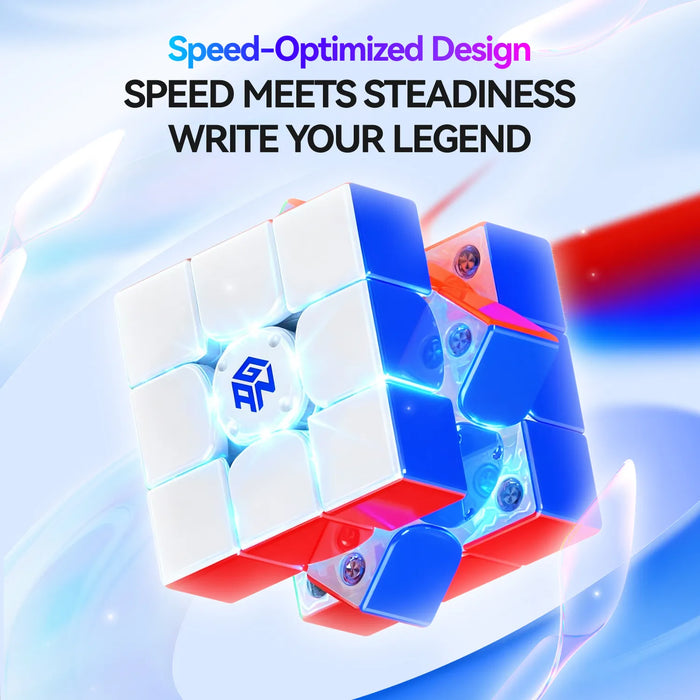 Speed-optimized magic cube with glowing blue accents, showcasing advanced design for fast solving