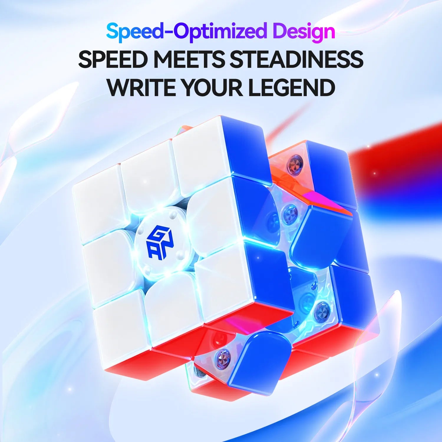 Speed-optimized magic cube with glowing blue accents, showcasing advanced design for fast solving