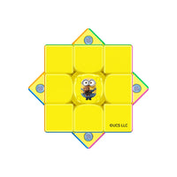 Yellow Minion-themed speed cube with colorful edges and central character design